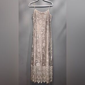 SUE WONG Y2K Floral Slip Dress in Metallic Rose